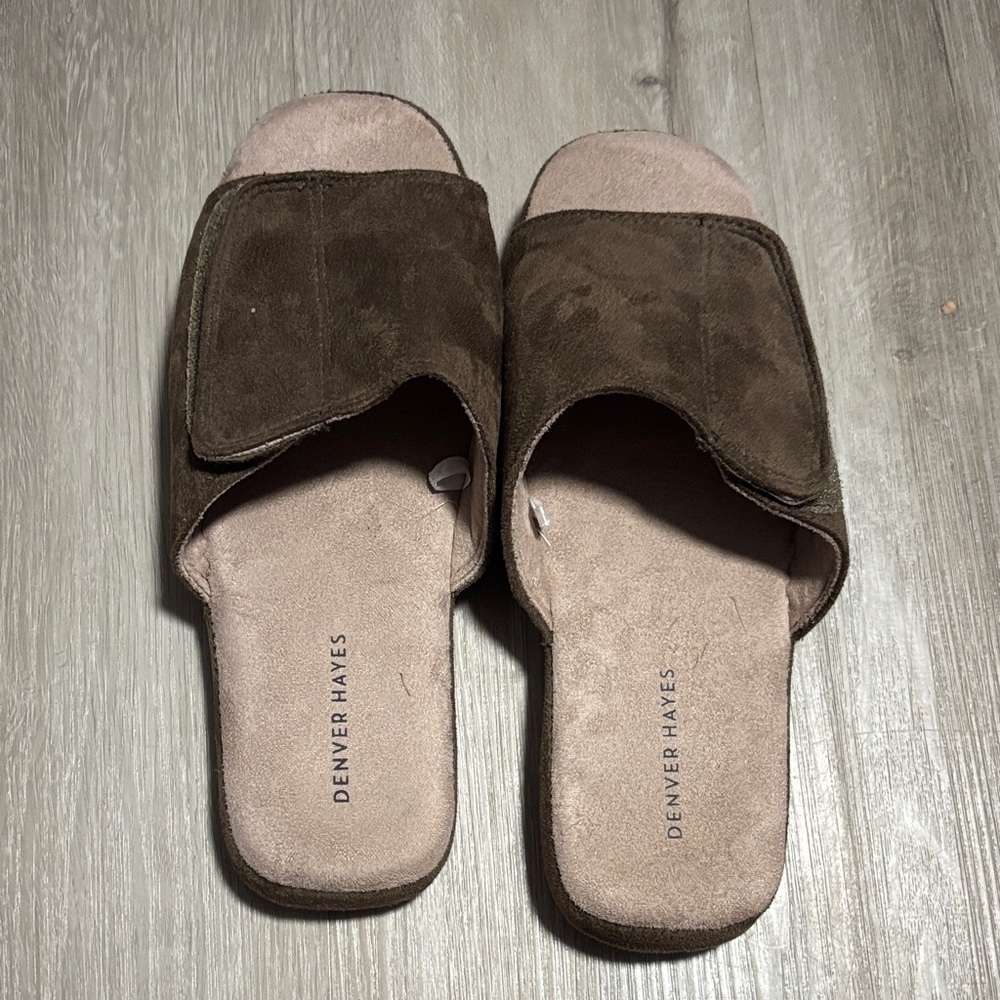 Denver Hayes Dark Brown Suede Open-Toe‎ Slippers